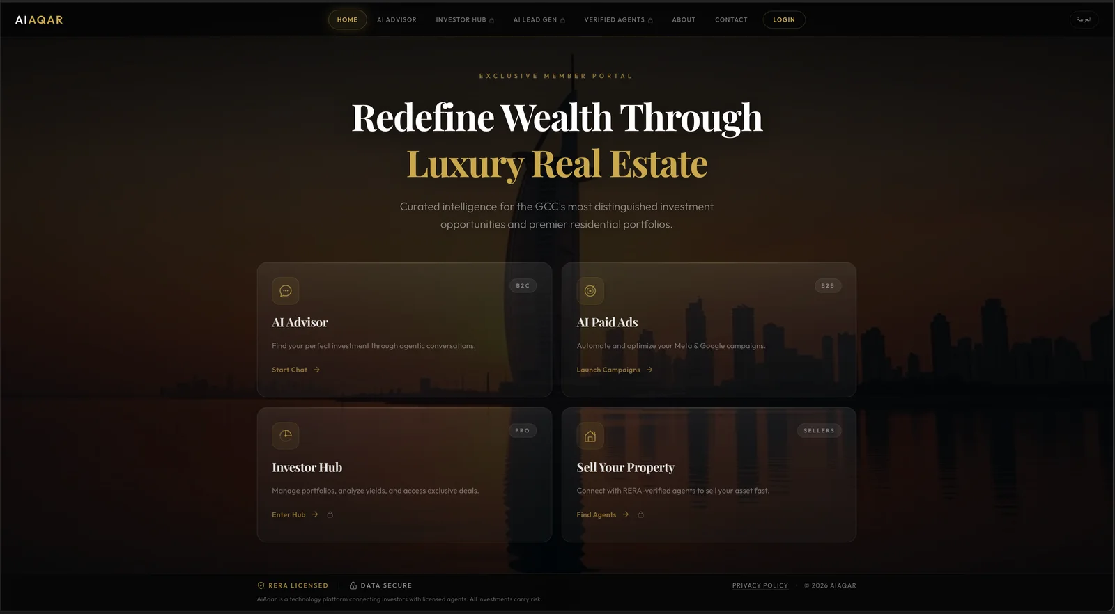 AiAqar luxury GCC real estate platform interface